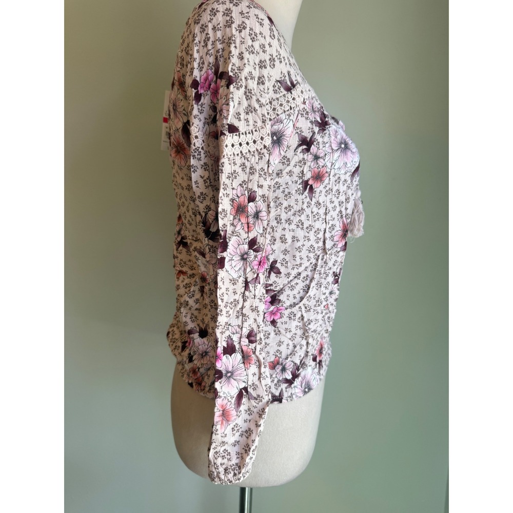 American Rag Floral whimsigoth boho  Tassel Blouse Pink Crochet Lace XS NEW y2k - Picture 3 of 6